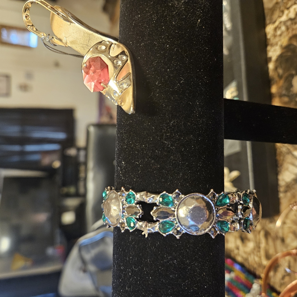Silver and Green Gemstone Bracelet
